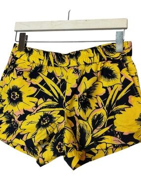 J crew 3" printed boardwalk pull-on short Saffron Navy Linen blend women’s 4